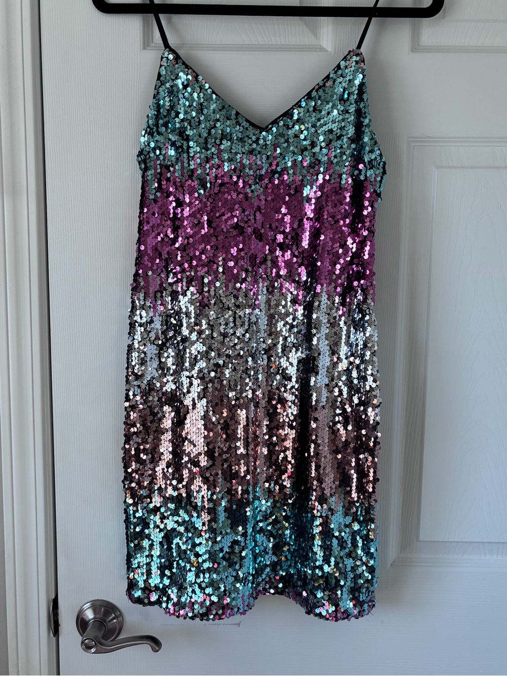 Express Sequin Ombre Slip Dress in Teal, Magenta & Silver
